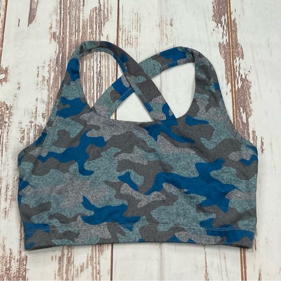 Sports Bra Light Support Camo Gray & Blue Sz Large - Picture 1 of 8